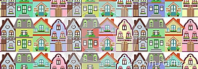 Seamless pattern colorful cottage houses Vector Illustration