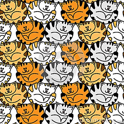 Seamless pattern with colorful cute strips cats. Vector Illustration