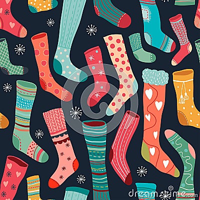 Seamless pattern with colorful different socks Vector Illustration