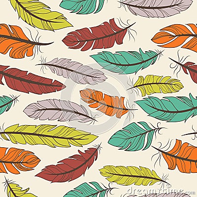 Seamless pattern of colorful feathers Vector Illustration