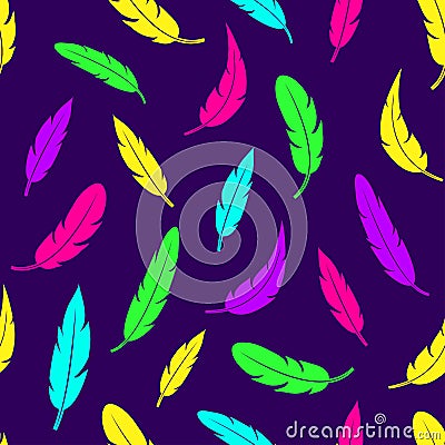 Seamless pattern with colorful feathers. Vector illustration Cartoon Illustration