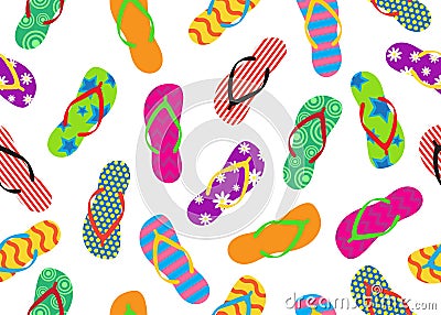 Seamless pattern of colorful flip flops set isolated on white background Cartoon Illustration