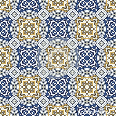 Seamless pattern from colorful floral Moroccan, Portuguese tiles, Azulejo, ornaments. Vector Illustration