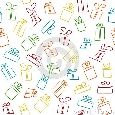 Seamless pattern with colorful funny gift boxes Vector Illustration