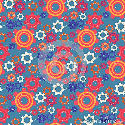 Seamless Pattern with Colorful Gears and Cogwheels Vector Illustration