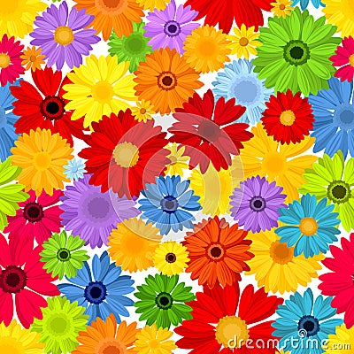 Seamless pattern with colorful gerbera flowers. Vector illustration. Stock Photo