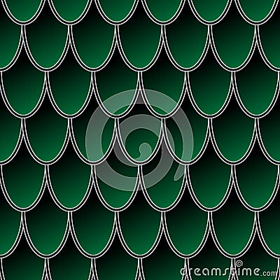 Seamless pattern of colorful green fish scales, dragon skin vector background Vector Illustration