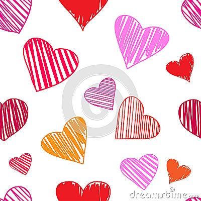 Seamless pattern with colorful hearts on white background. Vector illustration Cartoon Illustration