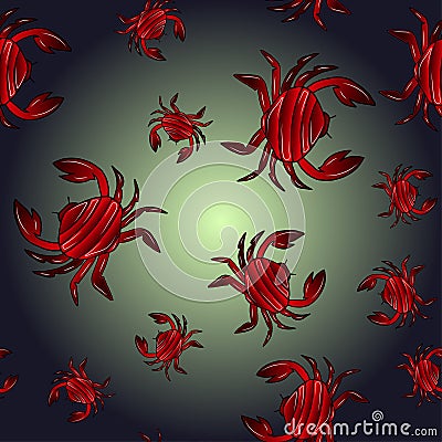 Seamless pattern with colorful illustration of red crayfish Vector Illustration
