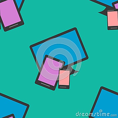 Seamless Pattern of colorful Isoleted Devices. Flat Design. Stock Photo