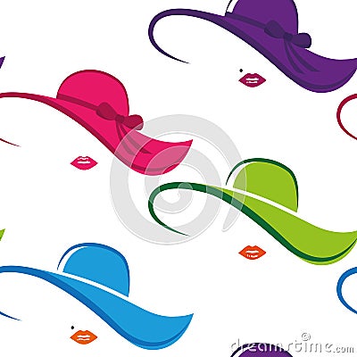 Seamless pattern colorful lady chic hat and lips Vector Illustration