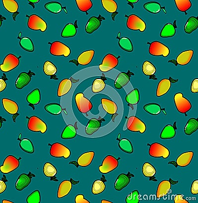 Seamless pattern with colorful of mango on background. Vector Illustration