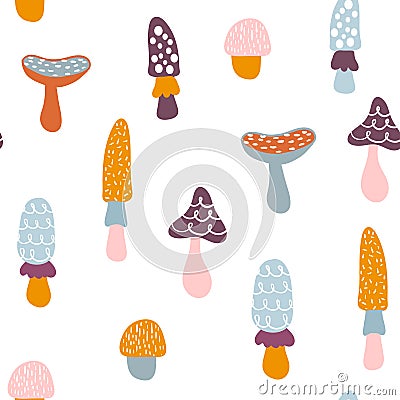 Seamless pattern with colorful mushrooms. Autumn background. Perfect for fabric,textile. Creative Vector background Vector Illustration