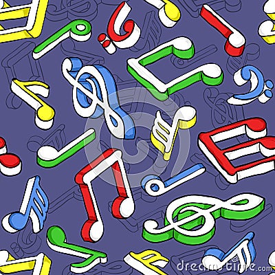 Seamless pattern with colorful music notes Vector Illustration