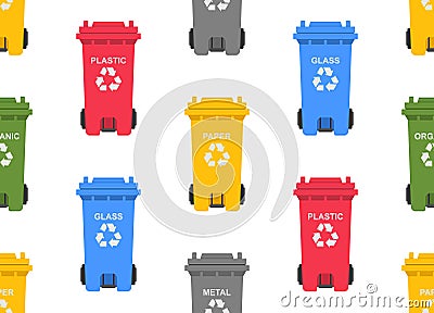 Seamless pattern with Colorful Recycling bins Vector Illustration