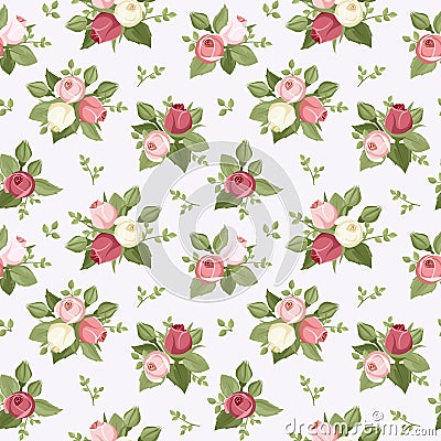 Seamless pattern with colorful rose buds on blue. Vector Illustration
