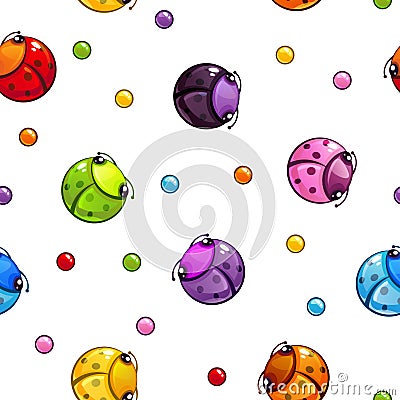 Seamless pattern with colorful round bugs. Vector Illustration