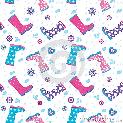 Seamless pattern with colorful rubber boots Vector Illustration