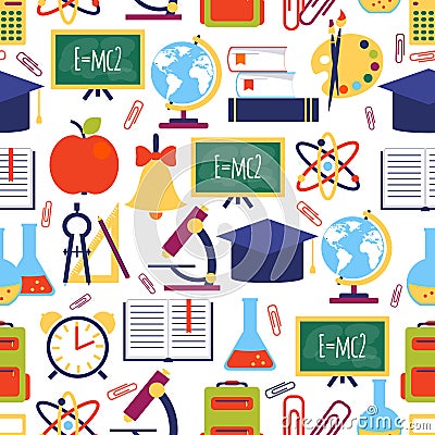 Seamless pattern with colorful school icons Vector Illustration