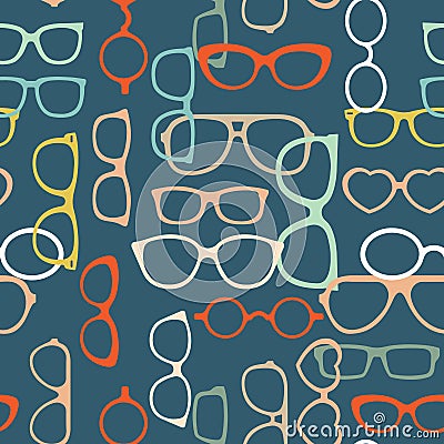 Seamless pattern, colorful silhouettes of eyeglasses in boho style. Background, print Vector Illustration