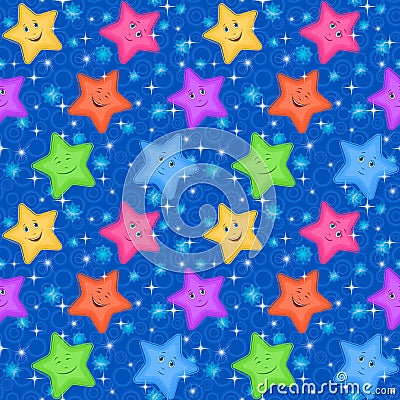 Seamless Pattern, Colorful Stars Smiley Vector Illustration