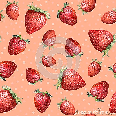 Seamless pattern - colorful strawberry on pink background. Watercolor Stock Photo