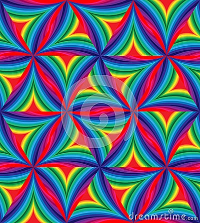 Seamless Pattern of Colorful Striped Curved Triangles. Geometric Abstract Background. Vector Illustration