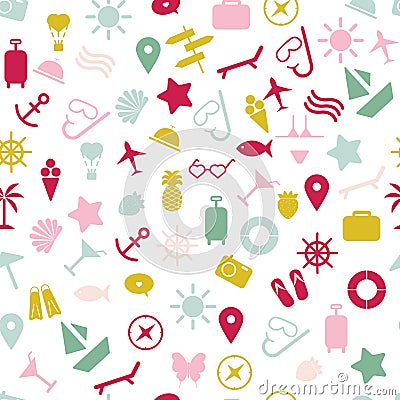 Seamless pattern with colorful summer icons Vector Illustration