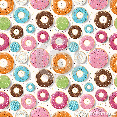 Seamless pattern with colorful tasty glossy donuts Vector Illustration