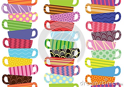 Pattern with colorful tea cups Vector Illustration