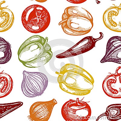 Seamless pattern with colour sketch vegetables Stock Photo