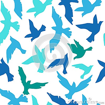 Seamless pattern with colourful birds on white background. Cartoon Illustration