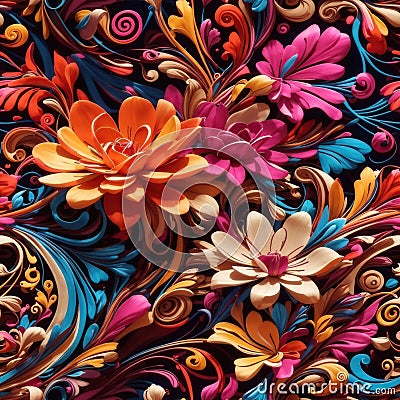 seamless pattern, colurful and vibrant swirly and flowery background Stock Photo