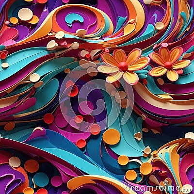 seamless pattern, colurful and vibrant swirly and flowery background, ai generated Stock Photo