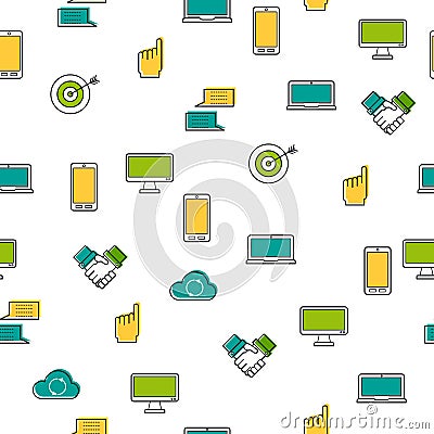 Seamless pattern - computer thin line icons Vector Illustration