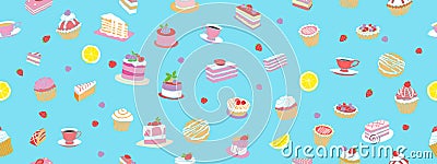 Seamless pattern. Confectionery products on a blue background Vector Illustration