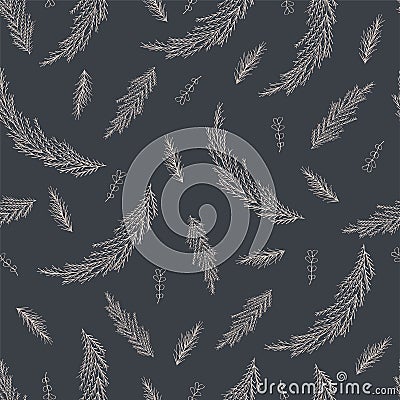 Seamless pattern of coniferous twigs with a white outline Stock Photo