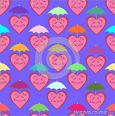 Seamless pattern consisting of cheerful hearts under colorful um Vector Illustration