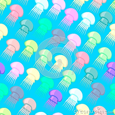 Seamless pattern consisting of colored jellyfish Vector Illustration