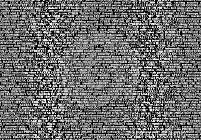 Seamless pattern consisting of text terms digital technology. Concept: computers; digital data theft; antivirus; computer literacy Stock Photo