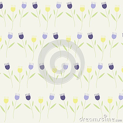 Seamless spring pattern with flowers on a light yellow background Vector Illustration