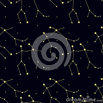 Seamless pattern with constellation Gemini. Abstract print with The Twins Vector Illustration