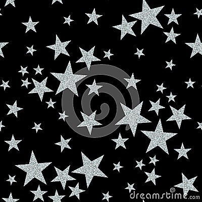 Seamless pattern with constellations of silver stars on black background Vector Illustration