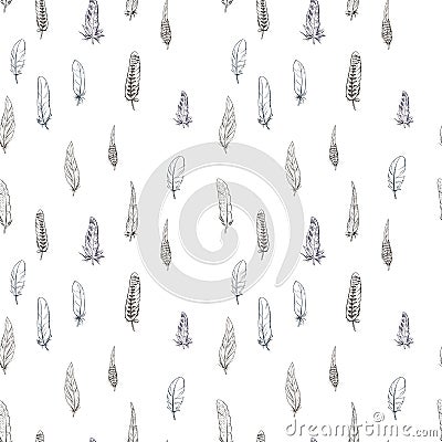 Seamless pattern with contour detailed bird feathers. Vector illustration. Stock Photo