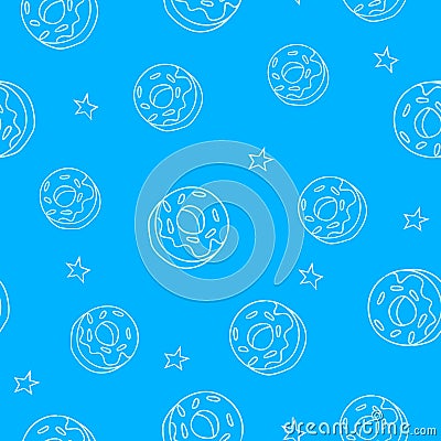 Seamless pattern with contour elements: donuts, stars. Vector background Vector Illustration