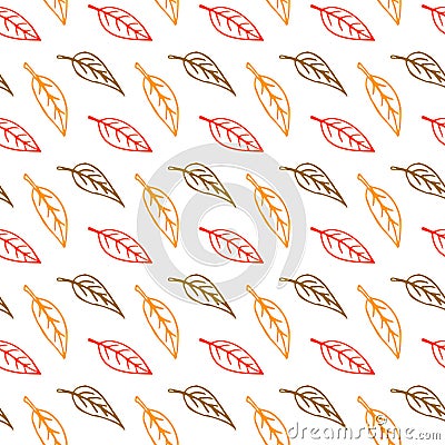 Seamless pattern of contoured leaves isolated, color outline in doodle style. Simple vector autumn texture for fabric, invitations Stock Photo