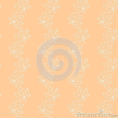 Seamless pattern of contoured maple leaves isolated on orange background. Simple vector autumn texture for fabric, invitations, Stock Photo