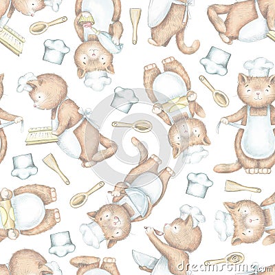 Seamless pattern with cooking cats Cartoon Illustration