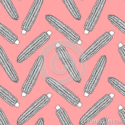 Seamless pattern with corn - black outline doodle Vector Illustration