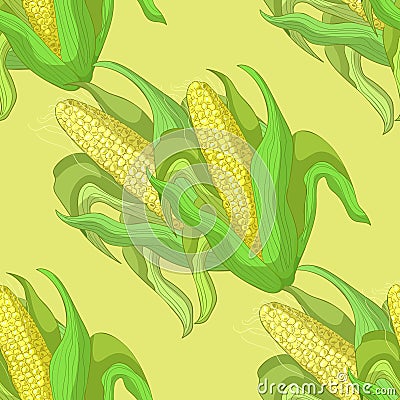 Seamless pattern Corn in the cob with leaves. Vector illustration Vector Illustration